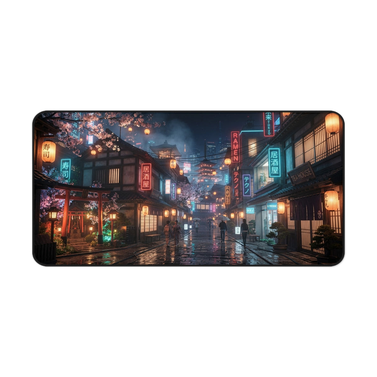 Rainy Night Japanese Cityscape Desk Mat gaming pad